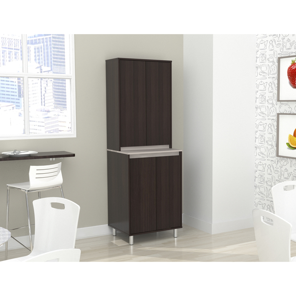 Inval Breakroom Cabinet With 4-Doors 23.62 in W x 11.89 in D x 70.87 in H in Espresso and Amber Grey AL-4113